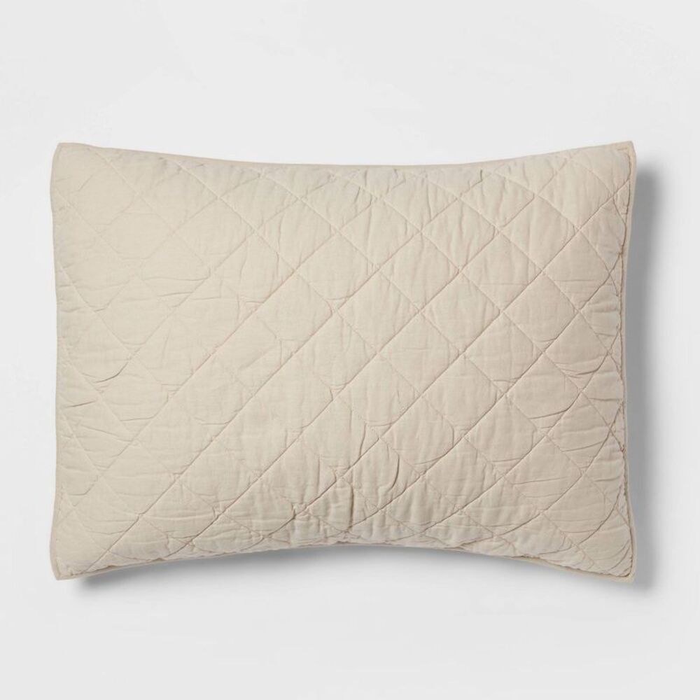 Standard Diamond Stitch Cotton Linen Quilt Pillow Sham - Khaki Tan